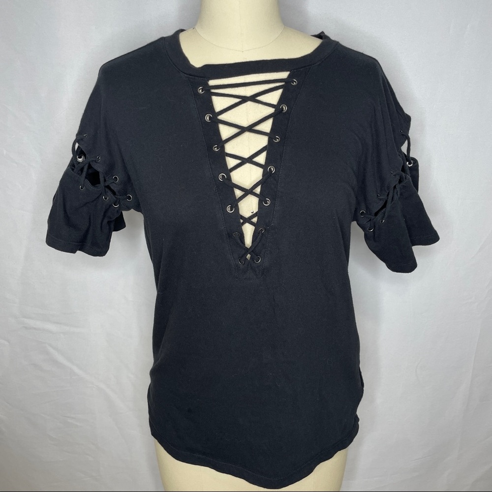 Forever 21 lace up neck and sleeve tee shirt
